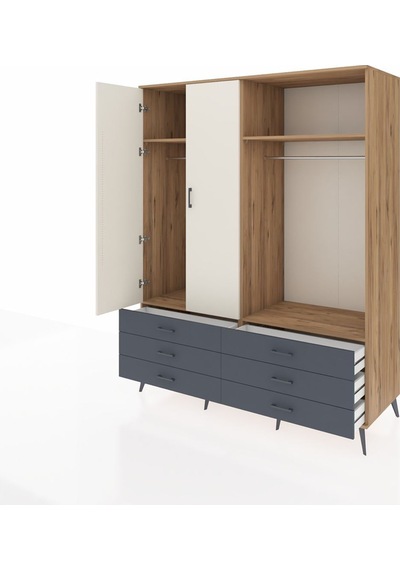 Kronos Gardrop 4 Raflı 6 Çekmeceli 2 Askılı 176x59x221 Çam-aytaşı/antrasit Beyaz Kronos Gardrop 4 Raflı 6 Çekmeceli 2 Askılı 176x59x221 Çam-aytaşı/antrasit Beyaz
