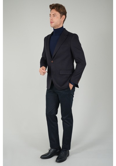 Bisse Comfort Fit Lacivert Mono Yaka Çift Yırtmaçlı 6 Drop Yün Erkek Ceket Pck24k24209 D39 Lacivert