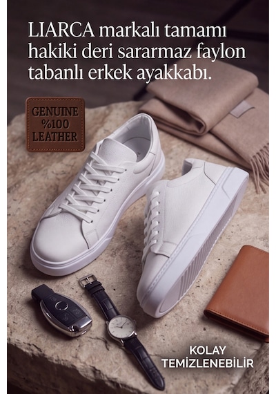Ghostwood - Hakiki Deri Sararmaz Faylon Taban Siyah Beyaz Erkek Sneaker Ayakkabı
