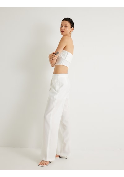 Koton Koton X Melis Ağazat - Geniş Paça Pantolon Tensel Kumaş Yarım Astarlı Pile Detaylı Cepli Kırık Beyaz 4sak40489pw Ekru Koton Koton X Melis Ağazat - Geniş Paça Pantolon Tensel Kumaş Yarım Astarlı Pile Detaylı Cepli Kırık Beyaz 4sak40489pw Ekru
