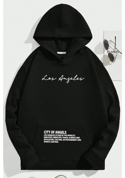 Los Angles Baskılı Oversize Sweatshirt Siyah