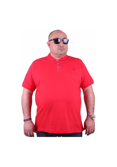 Moc Grande Mocgrande Büyük Beden Likralı Klasik Cepli Polo Tişört 11501 Kırmızı