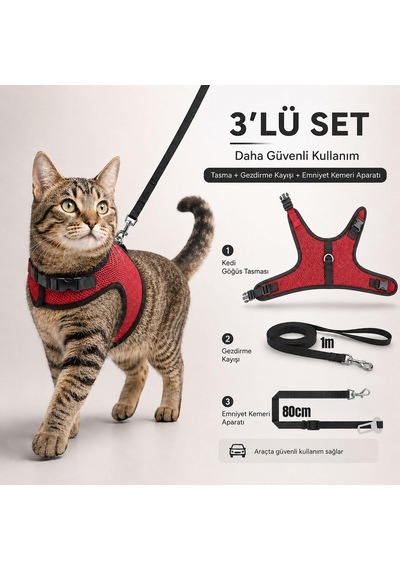 Kaçış Önleyici Kedi Gezdirme Tasması Ve Küçük Irk Köpek Gezdirme Tasması Kedi Göğüs Tasması Seti Small
