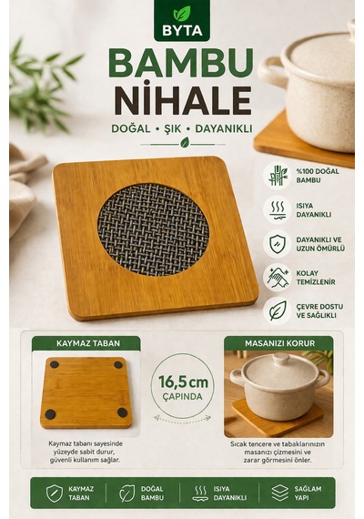 Bambu Nihale 16,5 Cm Isıya Dayanıklı, Kaymaz Tabanlı Tencere Altlığı Diğer