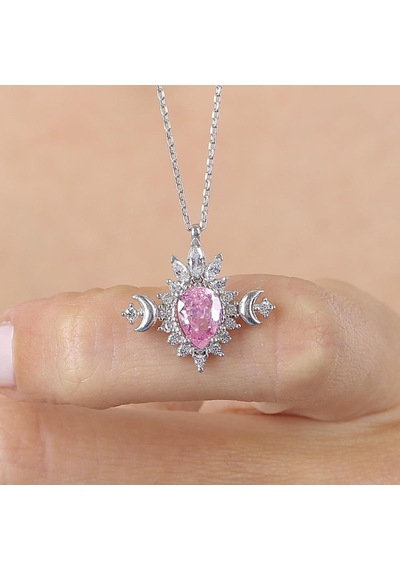 Mia vento Pink Taşlı Hanedanlık Güneşi Vintage Gümüş Kolye