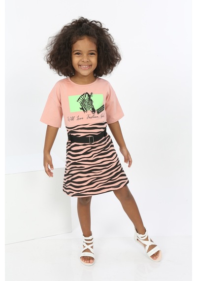 Toontoy Kız Çocuk Zebra Baskılı Elbise Koyu Pudra Toontoy Kız Çocuk Zebra Baskılı Elbise Koyu Pudra