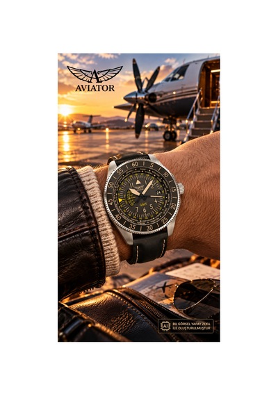 Aircobra Gmt V.1.37.0.303.4 Takvimli Siyah Deri Kordon 42,8 Mm Erkek Kol Saati 10 Atm Gümüş - 929102202 Metalik
