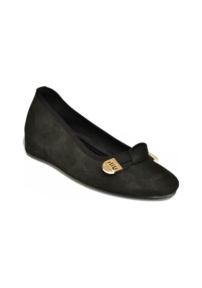 Fox Shoes Y250750702 Siyah Süet Alçak Dolgu Tabanlı Kadın Ayakkabı Siyah