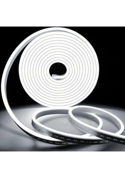 Beyaz Neon Şerit Led Fişli 220v Esnek Dış Mekan, Bahçe, Açık Alan Dekoratif Aydınlatma 5 Metre