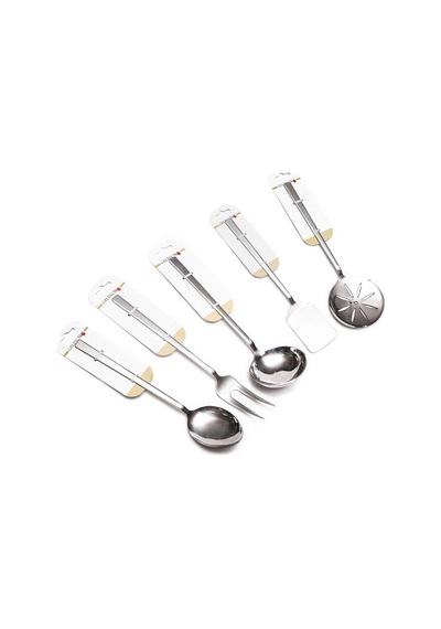 5 Parça Servis Seti Takımı Kepçe Kevgir Spatula Gri