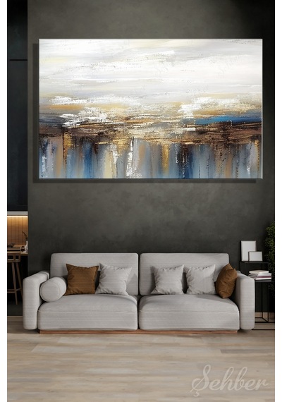 Yatay Kanvas Tablo Tekli Ev Kafe Ofis Gilded Earth Altın Varak Efekt Soyut Manzara Tablosu 2760