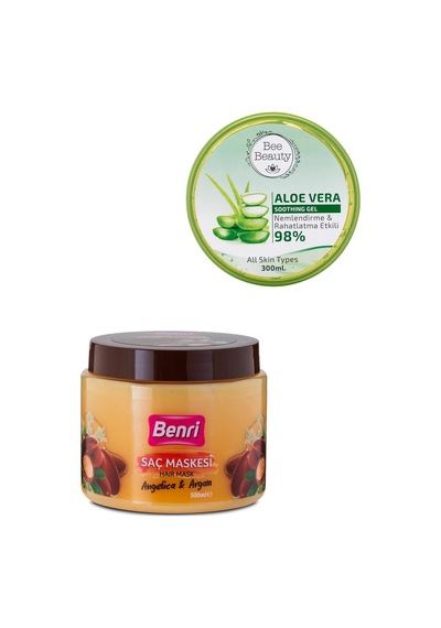 Benri Angelica & Argan Saç Maskesi 500 ML + Bee Beauty Aloe Vera Jel 300 ML