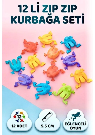 12'li Zıp Zıp Kurbağa 5.5 Cm Farklı Renklerde Motor Becerilerine Yardımcı Eğlenceli Oyuncak Seti Çok Renkli