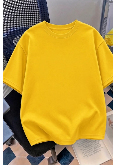Kedi Kalp Desenli Oversize/rahat Kesim Kısa Kollu T-shirt Sari