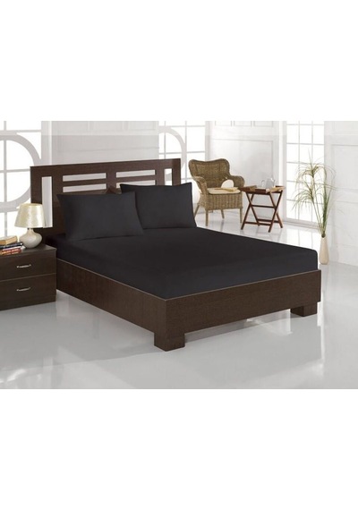 Çift Kişilik Ranforce Kumaş Lastikli Fitted Çarşaf Takımı Siyah