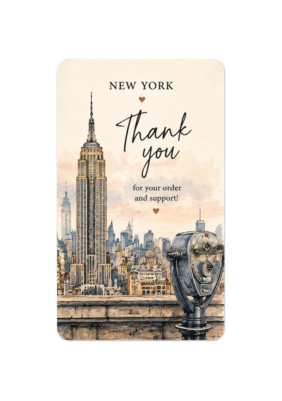 New York Temalı Thank You Kartı 8x5 Cm Sipariş Teşekkür Kartı Paket Içi Not Kartı 100 Adet - Bej - 067