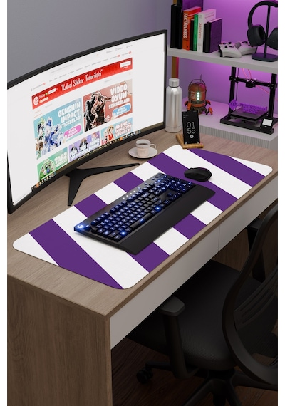 Mor Beyaz 90x40 Xxl Taraftar Gaming Oyuncu Mouse Pad Kaymaz Taban Büyük Klavye Fare Altlığı Şerit