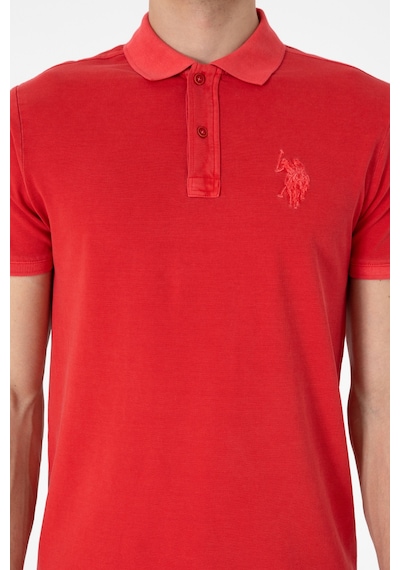 U.S. Polo Assn. Erkek Slim Fit Polo Yaka Kırmızı Yıkamalı Basic Tişört 50305995-VR030