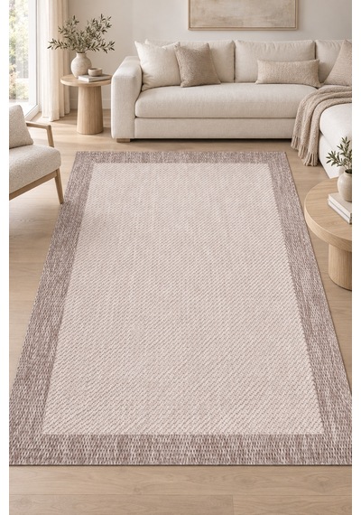 Kesit Krem Vizon Sisal Görünümlü Modern Polyester Halı, Robot Süpürge Uyumlu, Mutfak Salon Koridor Halısı Krem/vizon