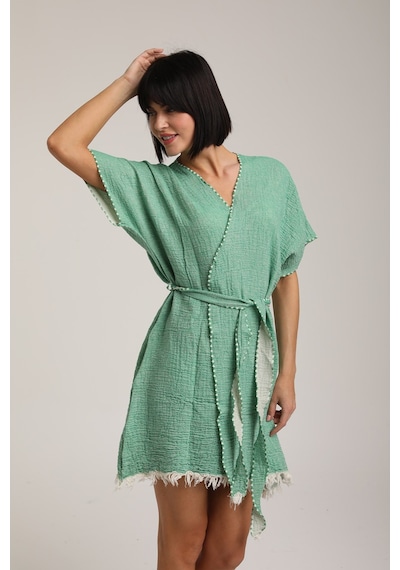 Life For Moda Kadın Kuşaklı Müslin Pareo Kimono P 80 Yeşil