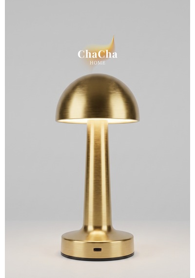 Chacha Home Mila Metal Led Masa Lambası 22x10 Cm - Mantar Başlıklı Lüks Dekoratif Abajur Ve Gece Lambası Gold