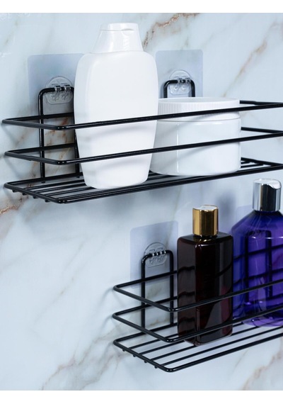 2 Adet Yapışkanlı Banyo Mutfak Düzenleyici Banyo Aksesuar Şampuanlık Siyah Diğer