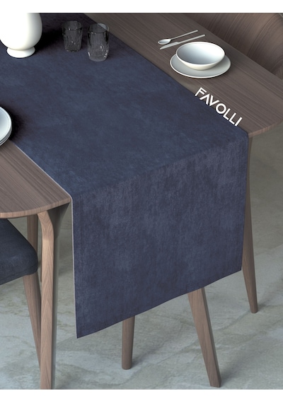 Lacivert Renk Kadife Dokulu Runner Dream Series 40 X 140 Lacivert