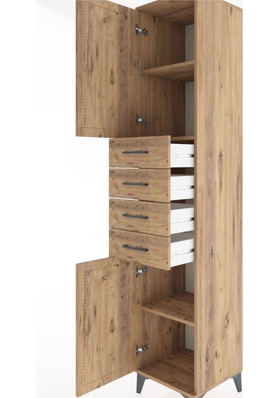 Hyperion Dolap 3 Raflı 4 Çekmeceli 2 Kapaklı 44x44x221 Çam-çam Çam