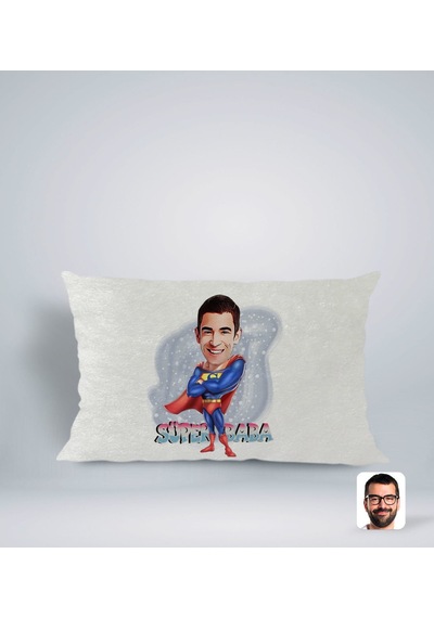 Bk Gift Kişiye Özel Süper Baba Karikatürlü Dikdörtgen Araç Koltuk Yastığı-1 Çok Renkli