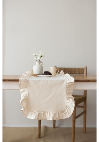 Rufle Fırfırlı Keten Runner 40 X 110 Cm Bej Diğer