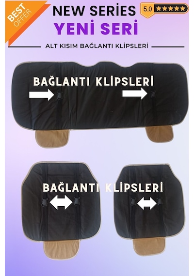 Keten Bej Su Geçirmez Ön Arka Araba Koltuk Minder Oto Koltuk Minderi 3'lü Oturak Örtüsü Cepli