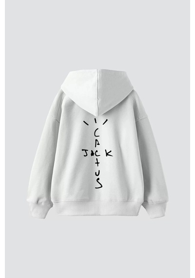 Startmore Cactus Jack Sırt Baskılı Oversize Unisex Beyaz Beyaz