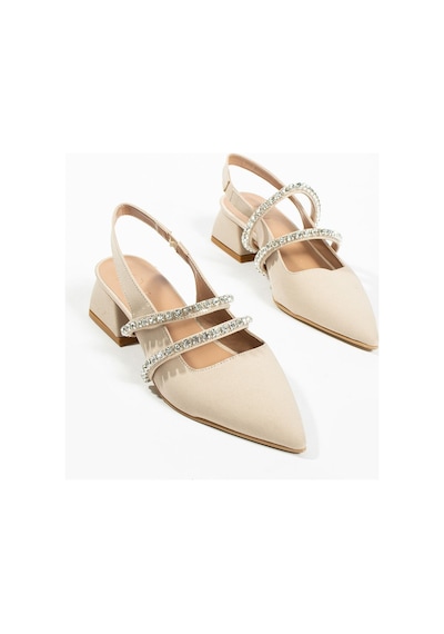 Duxal Shoes Kadın Taşlı Şık Babet-topuklu Ayakkabı-linda Bej