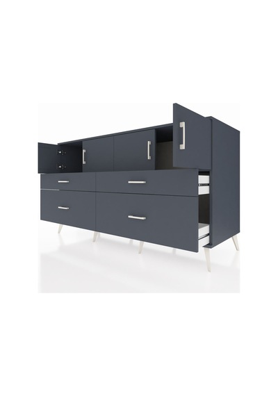 Kronos Konsol 2 Raflı 4 Çekmeceli 4 Kapaklı 176x59x99 Antrasit-an Antrasit-antrasit