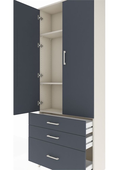 Arges Dolap 3 Raflı 3 Çekmeceli 2 Kapaklı 88x30x221 Aytaşı-antrasit Aytası