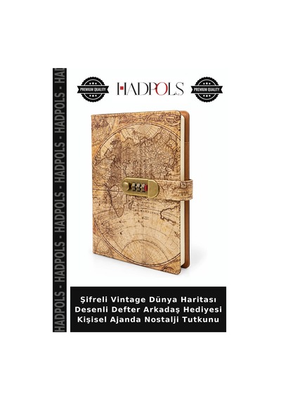 Şifreli Vintage Dünya Haritası Desenli Defter Arkadaş Hediyesi Kişisel Ajanda Nostalji Tutkunu Çok Renkli