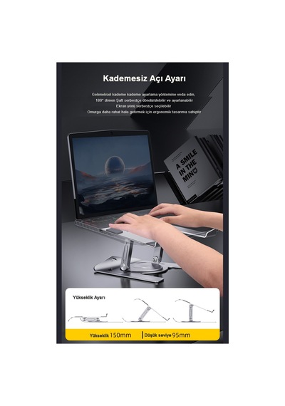 Mc-h20-1 Aluminyum 360 Döner, Katlanır,yükseklik Ve Açı Ayarlı Laptop, Notebook,tablet Standı Gümüş