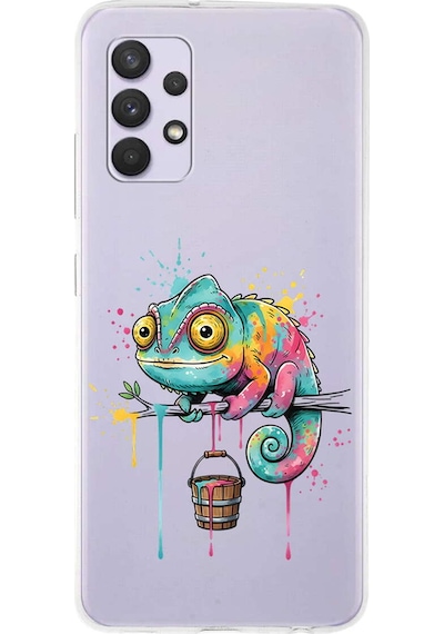 Samsung Galaxy A13 İle Uyumlu Splash Bukalemun Tasarımlı Şeffaf Silikon Kılıf Şeffaf