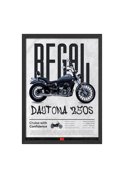 Regal Daytona 250s Siyah Ahşap Çerçeveli Poster, Dekoratif Motosiklet Duvar Tablosu