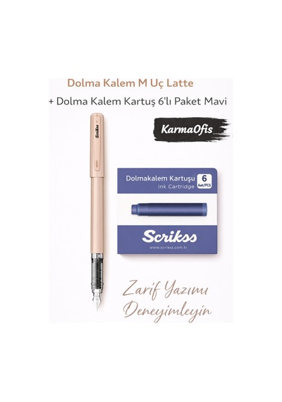 Dolma Kalem M Uç + 6 Lı Mavi Kartuş Seti Latte