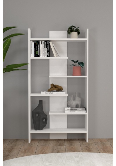İlayda Asimetrik 6 Raflı Modern Kitaplık Beyaz