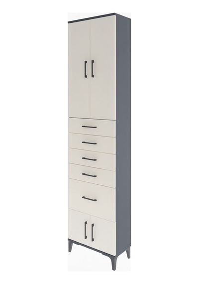 Arges Dolap 3 Raflı 5 Çekmeceli 4 Kapaklı 60x30x243 Antrasit-aytaşı Antrasit
