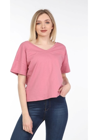 Neslice Kadın Oversize Çift Taraf V Yaka T-Shirt