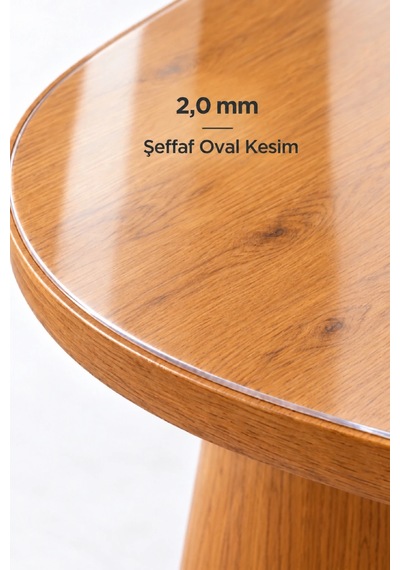 İzen 2,0 Mm Şeffaf Oval Pvc Masa Örtüsü Düz Kenarlı Yarım Daireli Masa Koruyucu 110 X 120 Cm