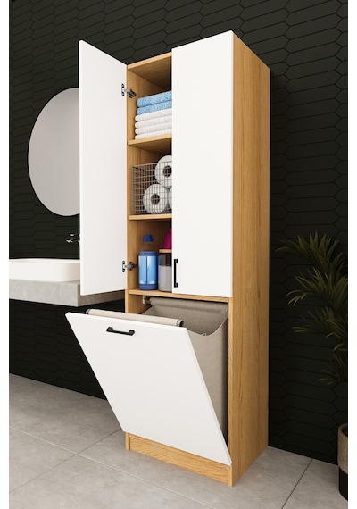 Modern Çamaşır Sepetli Çok Amaçlı Banyo Dolabı %100 Mdf Banyo Düzenleyici Dolap Bd06 Beyaz - Karına Modern Çamaşır Sepetli Çok Amaçlı Banyo Dolabı %100 Mdf Banyo Düzenleyici Dolap Bd06 Beyaz - Karına