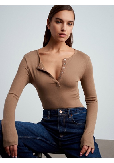 Dilvin 31442 Uzun Kollu Çıtçıtlı Top-vizon Vizon