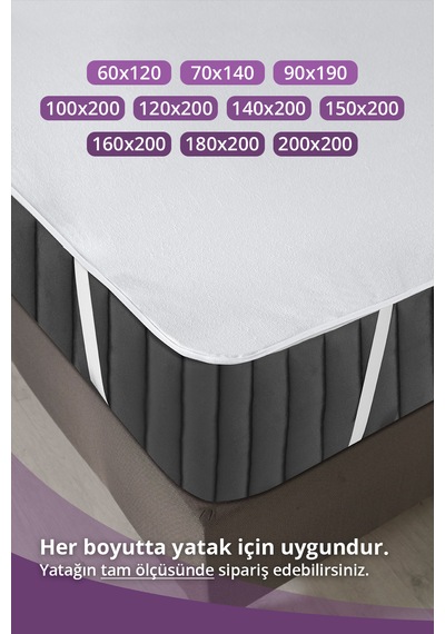 Pamuklu 4 Köşe Lastikli Sıvı Geçirmez Yatak Koruyucu Alez 150x20 Beyaz