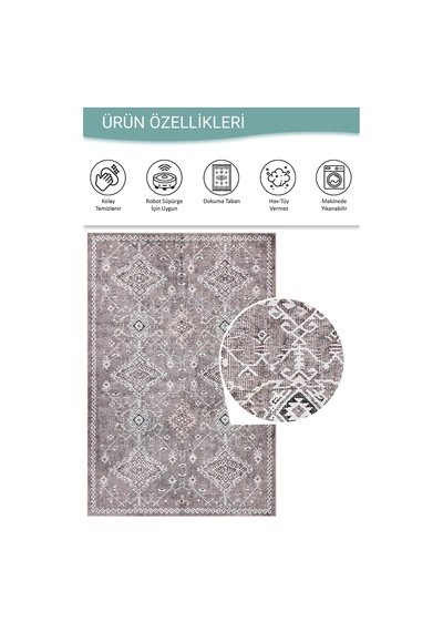 Artloop Stonart Eskitme Vintage Desenli Kahverengi Otantik Yıkanabilir Şönil Halı Al 463 Kahverengi 6