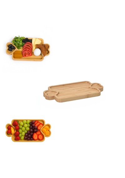 İbico Bambu Ahşap Kalp Bölmeli Dikdörtgen Servis Tabağı Küçük Sunum Tepsisi 24,9 Cm X 13,9 Cm X 1,4 Cm Ahşap