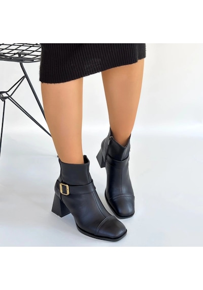 Naturalshoess Mejjo Siyah Cilt Topuklu Bot Siyah